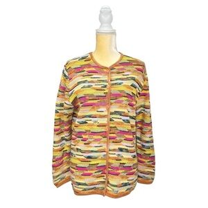 Marcazzani Sweater Womens Size Medium* (est.) Cotton Cardigan Orange Yellow Pink
